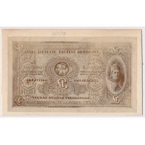 Lithuania, PHOTOGRAPHIC PROOF of TREASURY BOND 1 Pound sterling c.1922 (face)