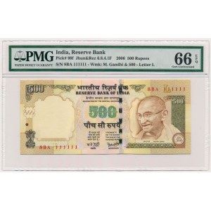 Indie, 500 rupees 2006 - SOLID 8BA 111111 - litera L 