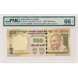 India, 500 Rupees 2006 - SOLID 8AG 666666 - letter E