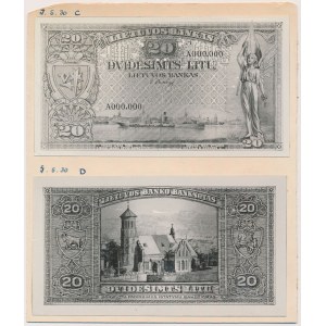 Lithuania, PHOTOGRAPHIC PROOF of UNISSUED 20 Litu 1930 (face & back) 