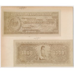 Bulgaria, PHOTOGRAPHIC PROOF of UNISSUED 1.000 Leva 1921 (face & back) 