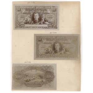 Bulgaria, PHOTOGRAPHIC PROOF of UNISSUED 100 Leva 1920 (2x face & back) 