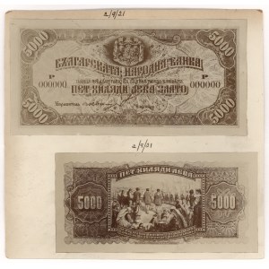 Bulgaria, PHOTOGRAPHIC PROOF of UNISSUED 5.000 Leva 1921 (face & back) 