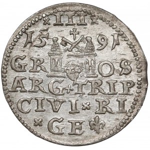  Zygmunt III Waza, Trojak Ryga 1591 - LIV (R1)