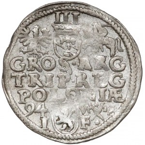 Zygmunt III Waza, Trojak Poznań 1594 - inicjały V-I - rzadszy