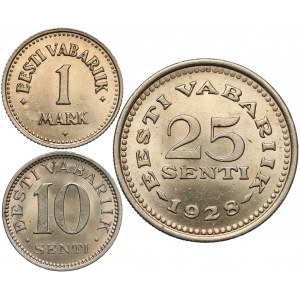 Estonia, 10, 25 Senti & 1 Mark 1924-1931 (3pcs)