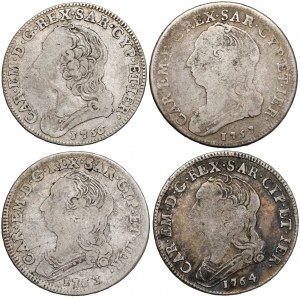 Włochy, Księstwo Sabaudii-Piemontu, Karol Emanuel III, 1/4 scudo 1756-1764 (4szt)