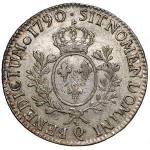 France, Louis XVI, Écu 1790-Q, Perpignan