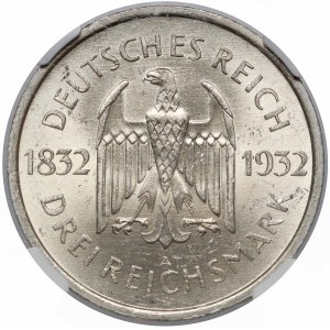 Deutschland, Weimarer Republik, 3 Reichsmark 1932-A - 100. Todestag Geothes - NGC MS63