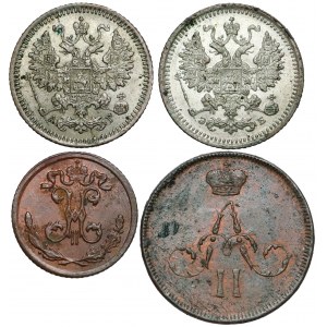 Rosja, Aleksander II, III i Mikołaj II, drobne nominały 1862-1910 (4szt)
