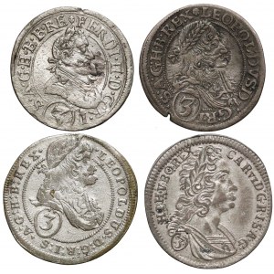 Austria, 3 krajcary 1634-1725, zestaw (4szt)