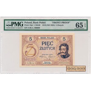 5 złotych 1919 - wzór jednostronny - S.60.A. - numeracja zerowa - 000,000