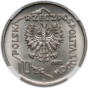 Próba NIKIEL 10 złotych 1972 Port w Gdyni - tło gładkie