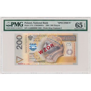 200 złotych 1994 - WZÓR - AA 0000000 - Nr 1865