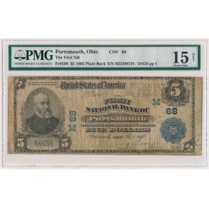 USA, 5 dollars 1902, National Currency, Portsmouth, Ohio #M68 