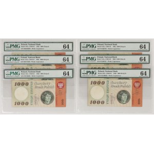 1.000 złotych 1965 - B i F - PMG 64 (6szt)