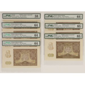 100 złotych 1940 - fałszerstwo ZWZ - PMG 65-58 (7szt)