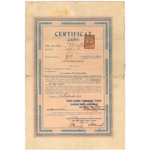 Lwowska Spółka Powiernicza Tustanowice, Certyfikat udziału w polu naftowym, Drohobycz 1911