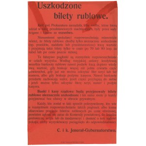 Afisz Jenerał-Gubernatorstwa o uszkodzonych banknotach rublowych