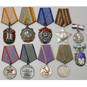ZSRR, Zestaw 10 szt. srebrnych orderów i medali