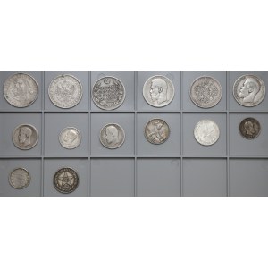 Rosja Carska i RFSRR, Zestaw srebrnych monet (14szt)