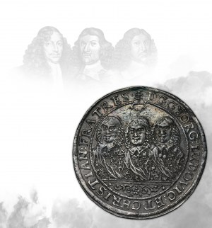 Slesia, ducato di Legnicko-Brzesko-Wołowski, Jerzy III Brzeski, Ludwik IV Legnicki e Krystian Wołowski, Thaler Brzeg 1651 VT - MOLTO RARO