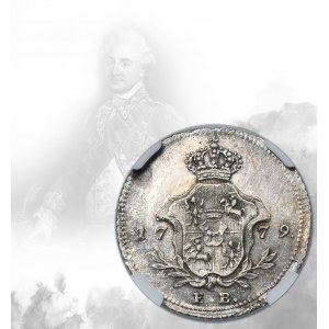 Poniatowski, Probe strike ducat in silver Warsaw 1779 EB - NGC MS60 - VERY RARE