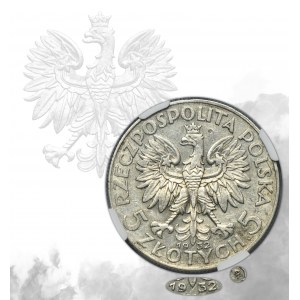 Tête de femme, 5 zlotys Varsovie 1932 - NGC AU53 - RARE