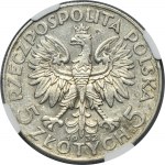 Hlava ženy, 5 zlotých Varšava 1932 - NGC AU53 - Vzácné