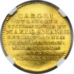 August III Sas, Drážďanský dukát 1738 - NGC UNC DETAILY - Vzácné