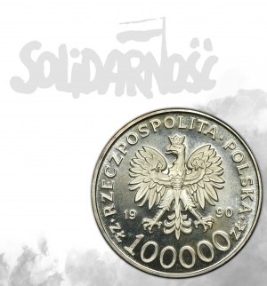 PLN 100.000 1990 Solidarietà - BANDIERA INVERSA