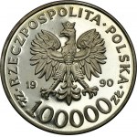 100,000 PLN 1990 Solidarity - REVERSE FLAG