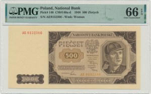 500 złotych 1948 - AE - PMG 66 EPQ - RZADKOŚĆ w tym stanie