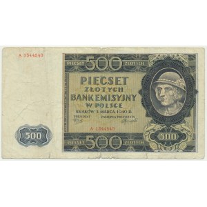 500 zloty 1940, fausse monnaie Londres - non retiré de la circulation - RARE