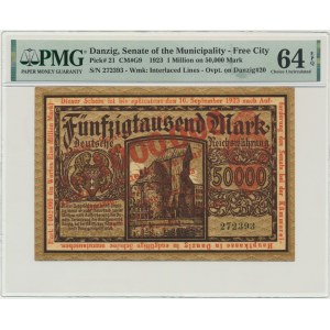 Danzig 1 Million Mark 1923 - roter Überdruck - PMG 64 EPQ - RARE in diesem Zustand