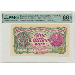 Gdansk, 1 million de marks 08 août 1923 - num. 6 chiffres avec ❊ non rodé - PMG 66 EPQ