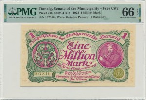 Danzig, 1 milion Mark 08 August 1923 - 6 digital serial number with ❊ not rotated - PMG 66 EPQ