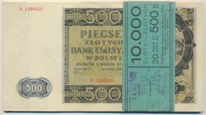 Paczka bankowa 500 złotych 1940 - B - (20 szt.) - Oryginalna