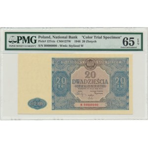 20 złotych 1946 - WZÓR - B 0000000 - NIEBIESKI - PMG 65 EPQ - RZADKOŚĆ