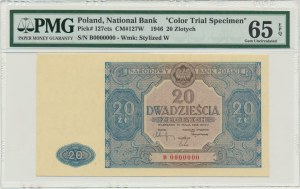 20 złotych 1946 - WZÓR - B 0000000 - NIEBIESKI - PMG 65 EPQ - RZADKOŚĆ