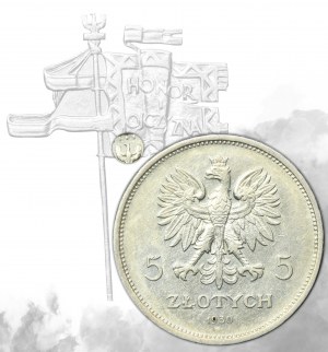 Sztandar, 5 złotych 1930 - GŁĘBOKI STEMPEL - RZADKOŚĆ