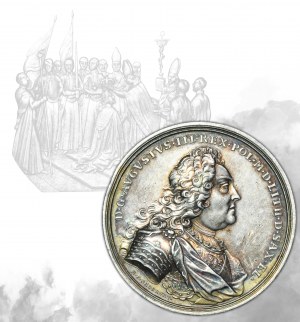 August III Saský, Groscourtská korunovační medaile 1734 - RARE