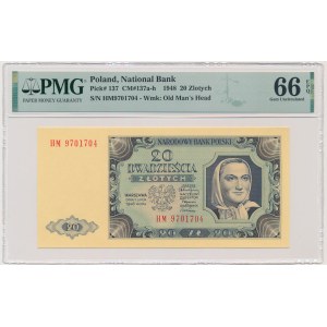 20 złotych 1948 - HM 97... - papier PLASTYFIKOWANY - PMG 66 EPQ