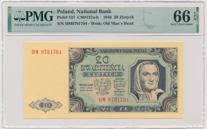 20 złotych 1948 - HM 97... - papier PLASTYFIKOWANY - PMG 66 EPQ