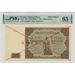1 000 Or 1947 - SPECIMEN - A 1234567 - PMG 65 EPQ
