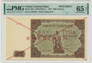 1.000 zloty 1947 - SPECIMEN - A 1234567 - PMG 65 EPQ