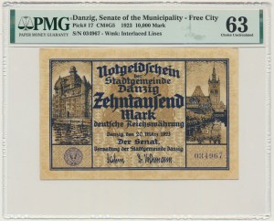 Danzig, 10.000 Mark 1923 - PMG 63 - RARE