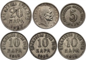 Montenegro Lot of 6 Coins 1884 - 1913