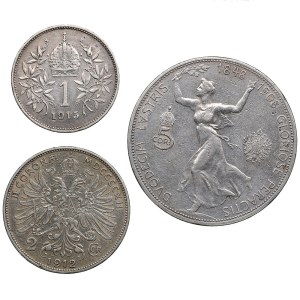 Austria 5 Corona 1908; 2 Corona 1912; 1 Corona 1915 (3) - Franz Joseph I (1848-1916)