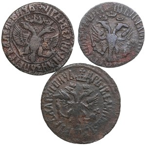 Collection of Russian coins: Denga 1707, 1708, 1709 (3) - Peter I (1682-1725)